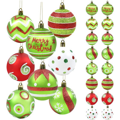 24pcs Christmas Ball Ornaments – 2.36" Glitter Elf Baubles In Red, Green & White For Xmas Tree & Holiday Party Décor