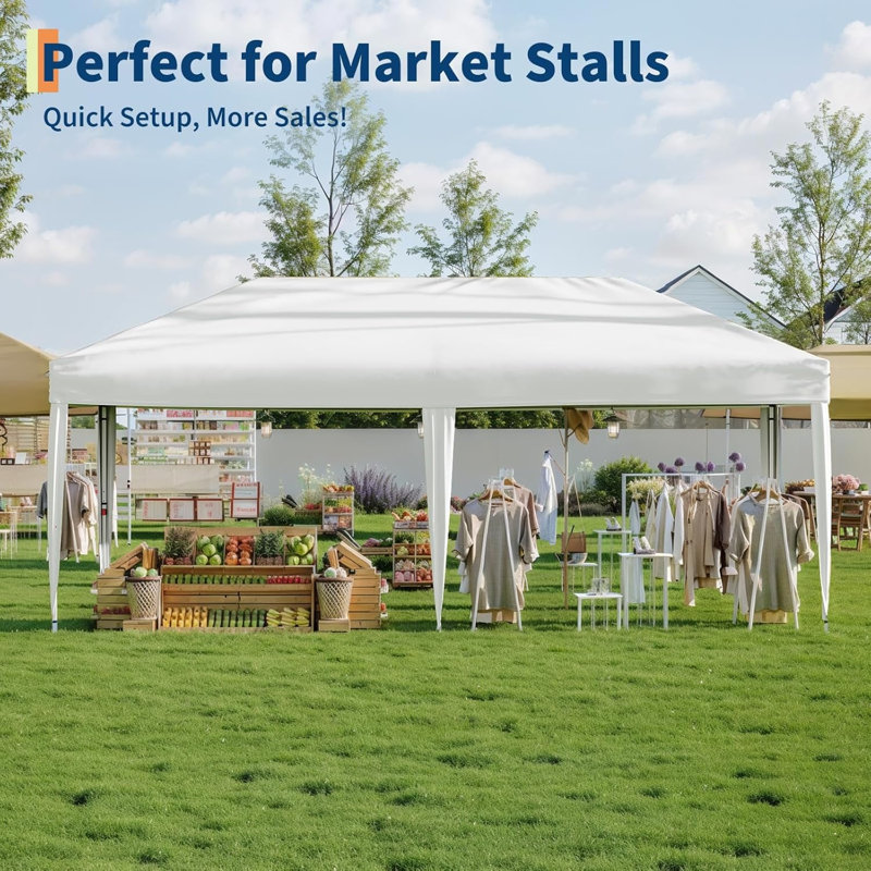 10x20 FT Heavy Duty Pop Up Canopy Tent, One Person Setup Commercial Shelter for Events, Parties, Camping, White, White