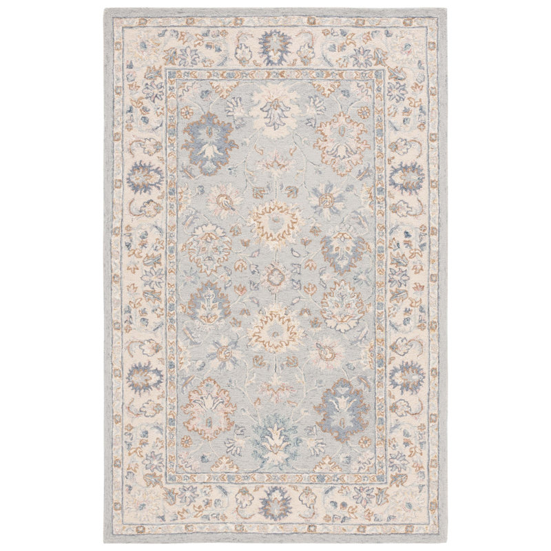 Martha Stewart Hand Tufted Wool Cotton Oriental Rug in Ivory/Gray, Rectangle 3" x 5"