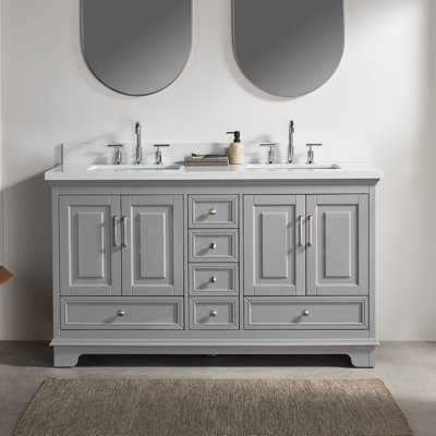 60" Double Sinks Bathroom Vanity with Engineered Marble Top