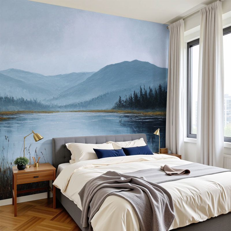 Papier peint auto-adhésif Pere and Stick Serene Pond Ducks Mountain Nature Inspired, L 144 po x l 100 po
