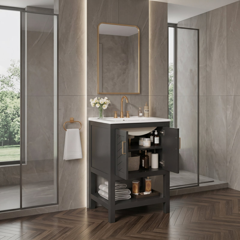 Meuble-lavabo moderne 24 po avec lavabo simple, Black