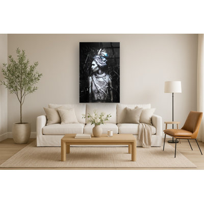 Woman Native Rhinestones Frameless Tempered Glass Wall Art - 40" x 60"