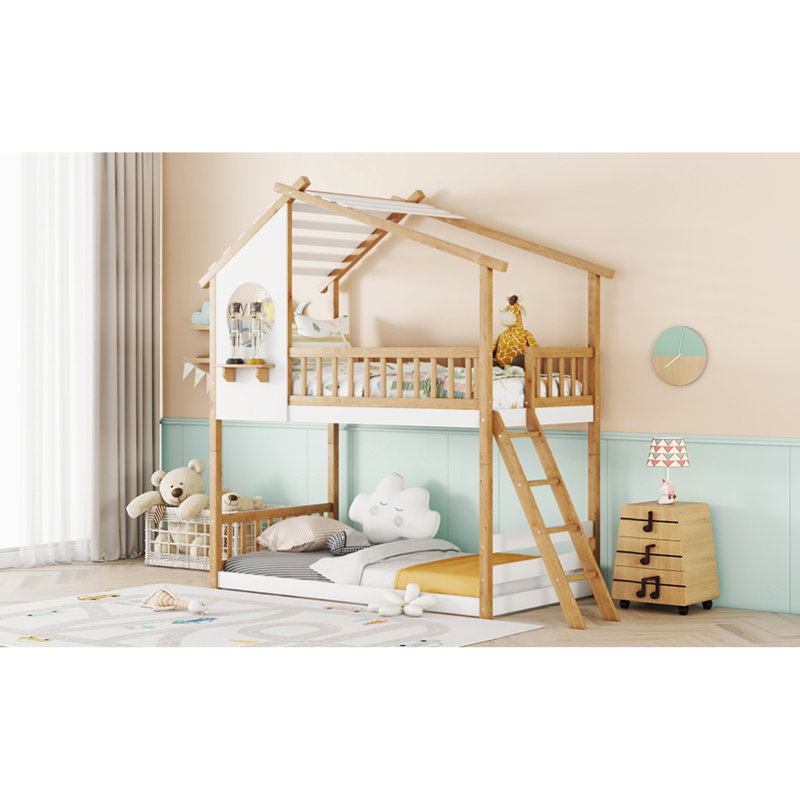 Lit superposé en bois de pin massif pour chambre d'enfant