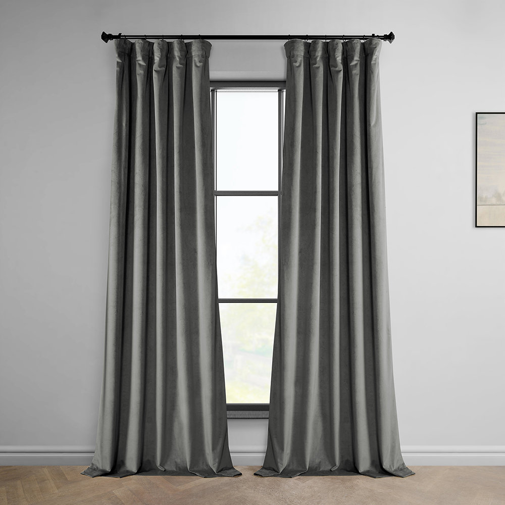 Matra Plush Velvet Room Darkening Curtain Panel, 50" W x 96" L, Destiny Gray