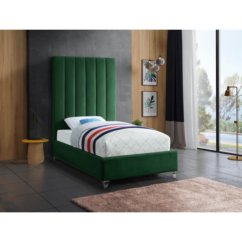 Lit plateforme tapissier Sibert, Simple, Velours vert
