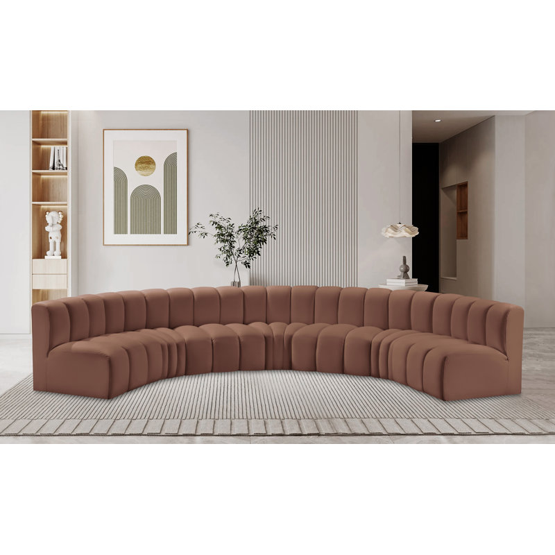 Hittel Upholstered 162'' Sofa, Cognac Vegan Leather