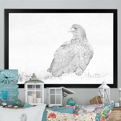 Aigle croquis noir et blanc - reproduction sur toile flottante