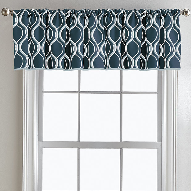 Kristy Geometric Tailored 50'' W Window Valance, Navy