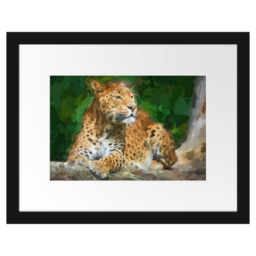 Gerahmtes Papierbild Leopard in der Natur