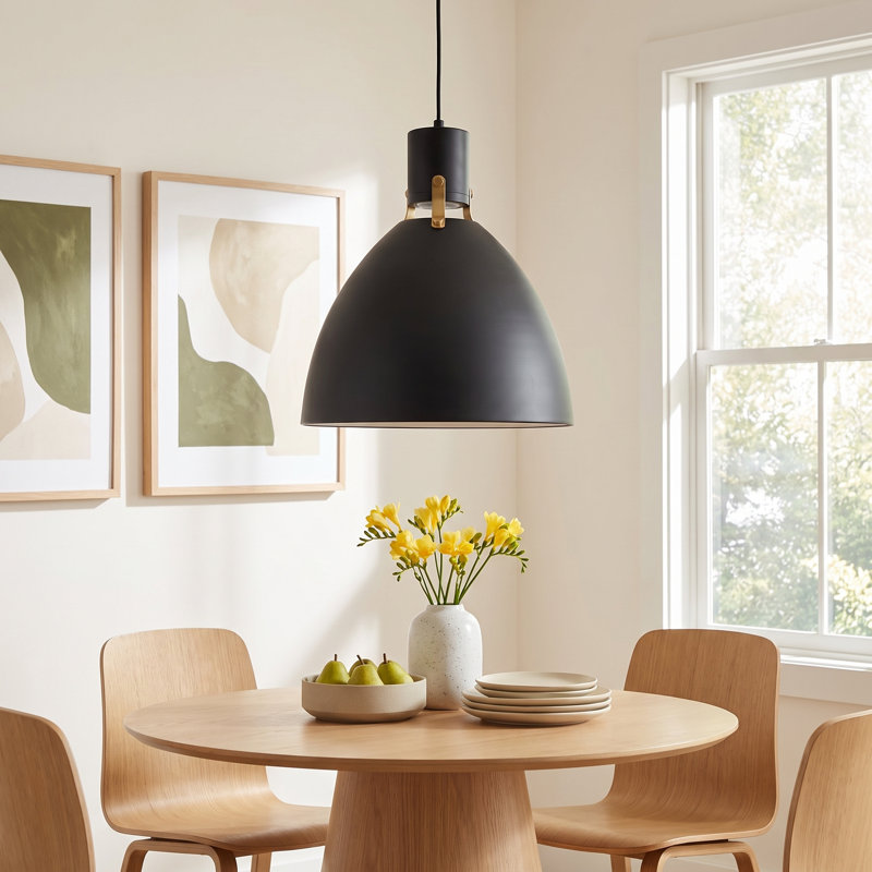 Uma 1-Light Dimmable LED Single Pendant , 17" H x 14.13" W x 14.13" D, Matte Black