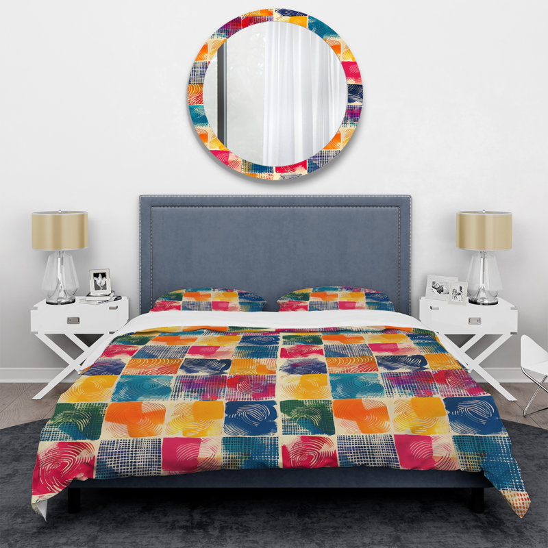 Ensemble de housse de couette géométrique rouge et bleu I, Housse de couette pour grand lit et 2 taies décor