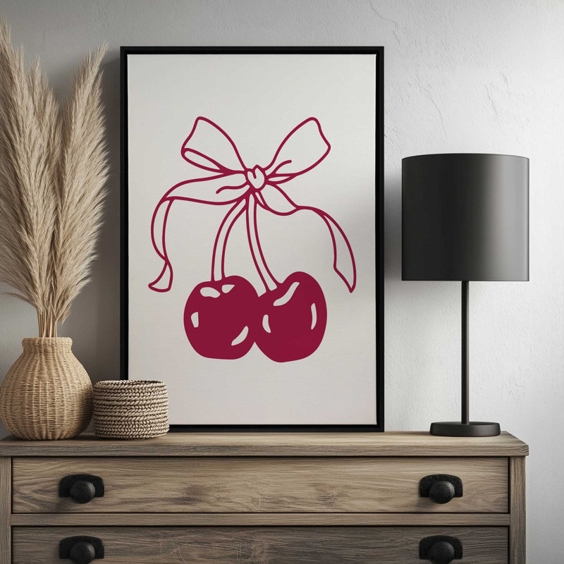 «Cherry Bow Ribbon» par Kira, reproduction d'art, Noir, Cadre flottant, H 16 po x l 12 po