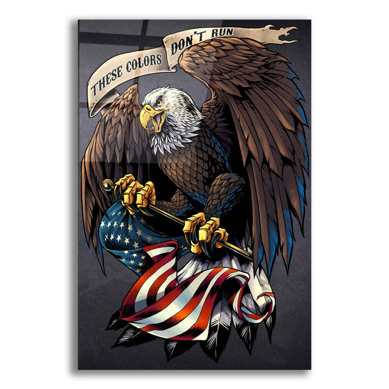 Aigle tenant le drapeau sur plastique / acrylique par Flyland Designs Print, H 16 po x l 12 po x P 0,13 po
