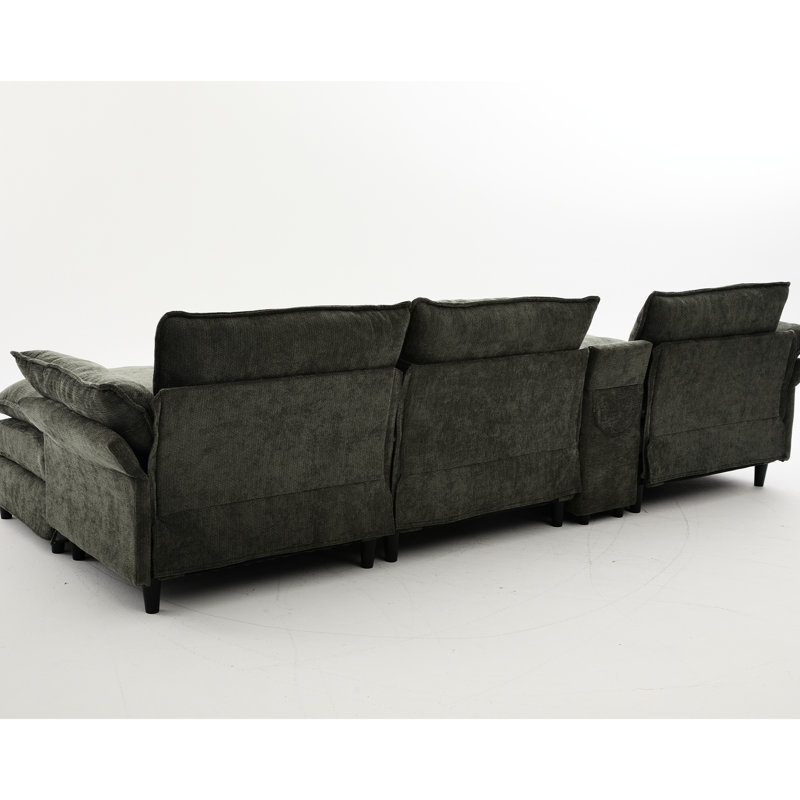 Canapé modulaire en U avec rangement, recharge sans fil, haut-parleurs Bluetooth et repose-pieds mobiles pour une vie moderne