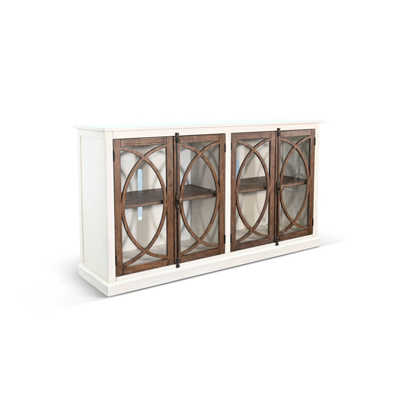 Crédence en bois massif Corden, Blanc marbré / peau de daim