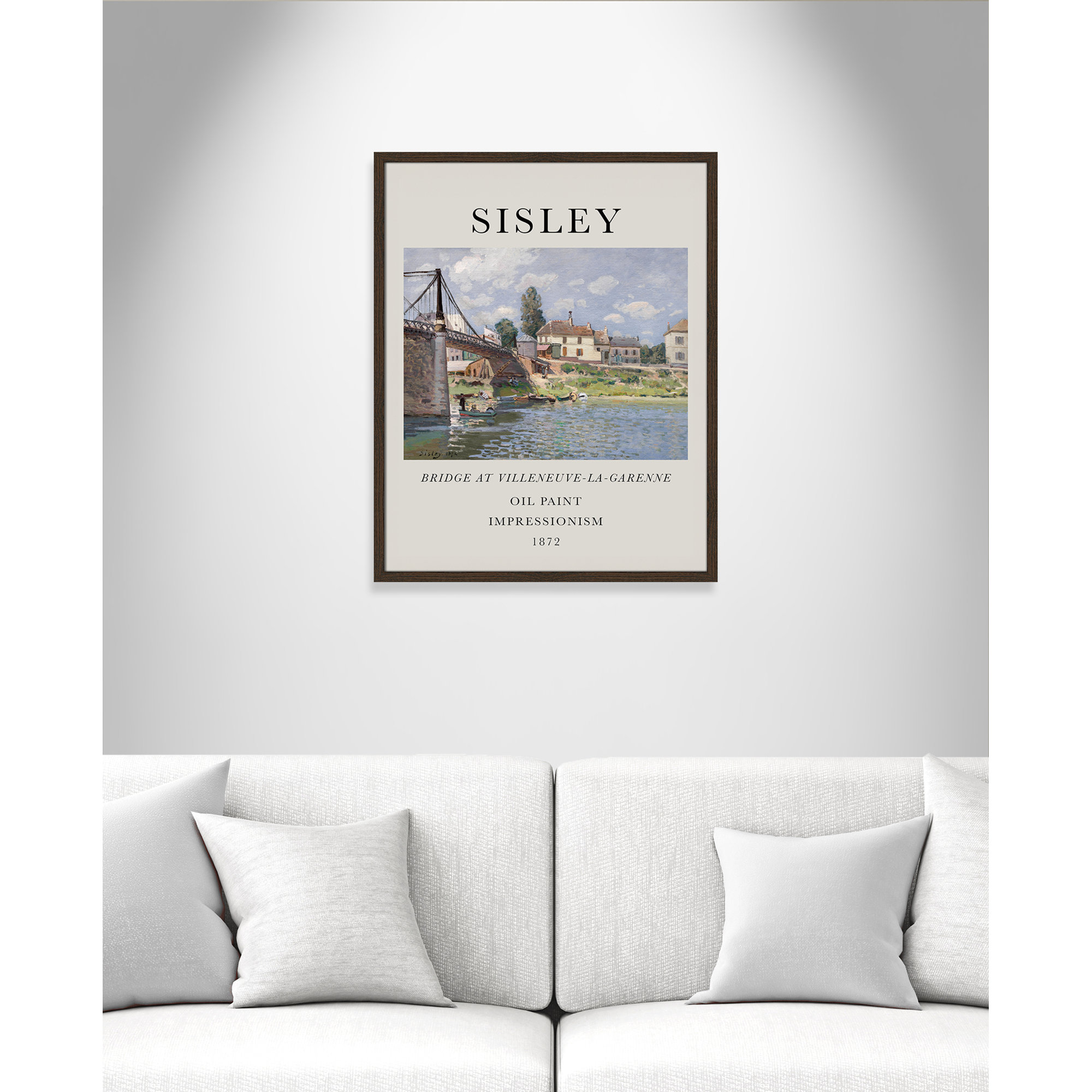 Old Masters Collection " The Bridge At Villeneuve " by Alfred Sisley, Walnut Single Picture Frame, No