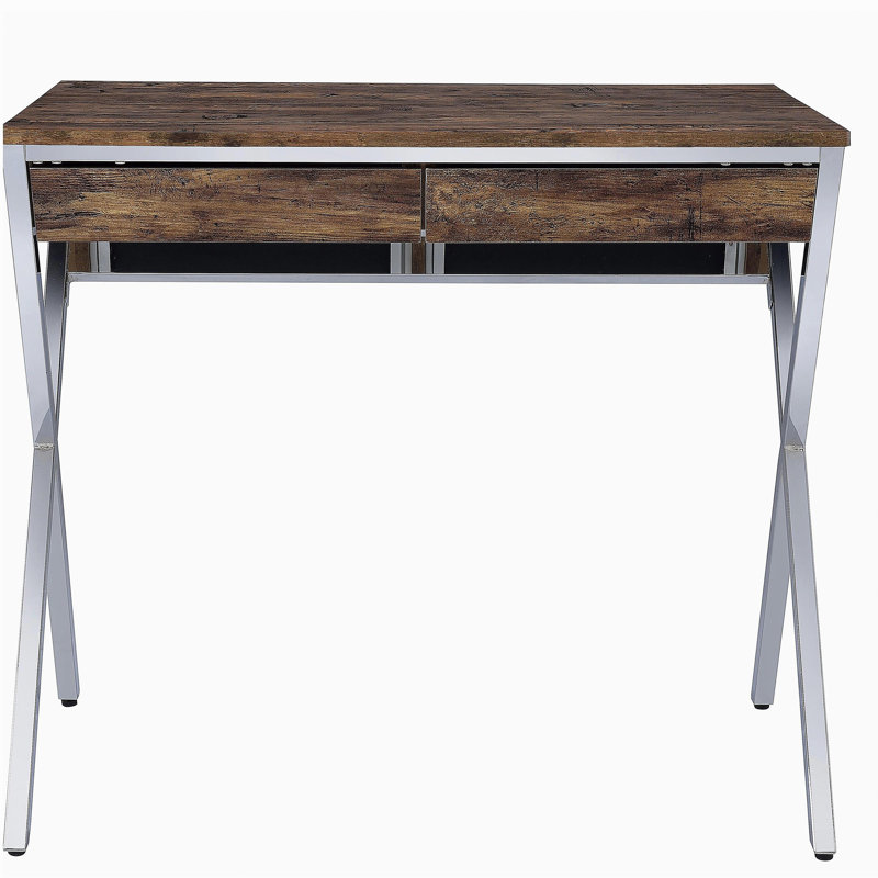 Bureau à 2 tiroirs en chêne patiné et chrome