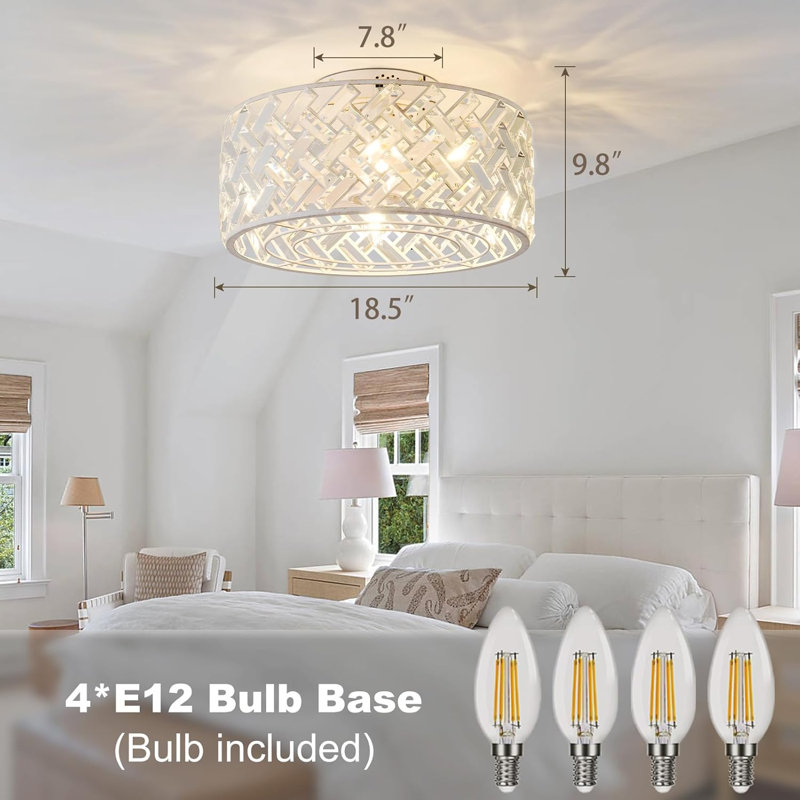 Cage Style Ceiling Fan With Light, White