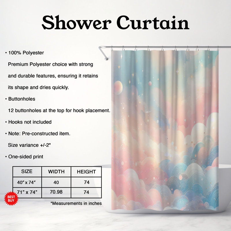Rideau de douche standard 1 pièce Sparkling Pastel Vibes, H 74 po x l 71 po