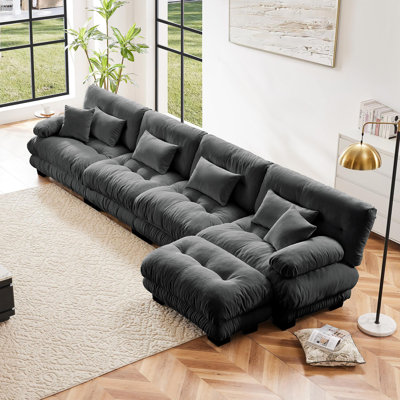Combinaison libre, canapé modulaire modulaire, canapé en forme de L pour le salon, canapé confortable à 4 places avec repose-pieds convertible