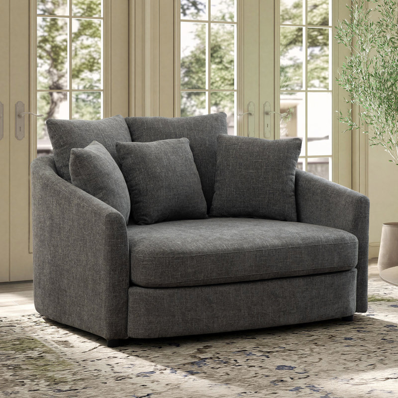 Fauteuil d'appoint moderne en chenille de 56,3 po de largeur avec 5 coussins, Gris
