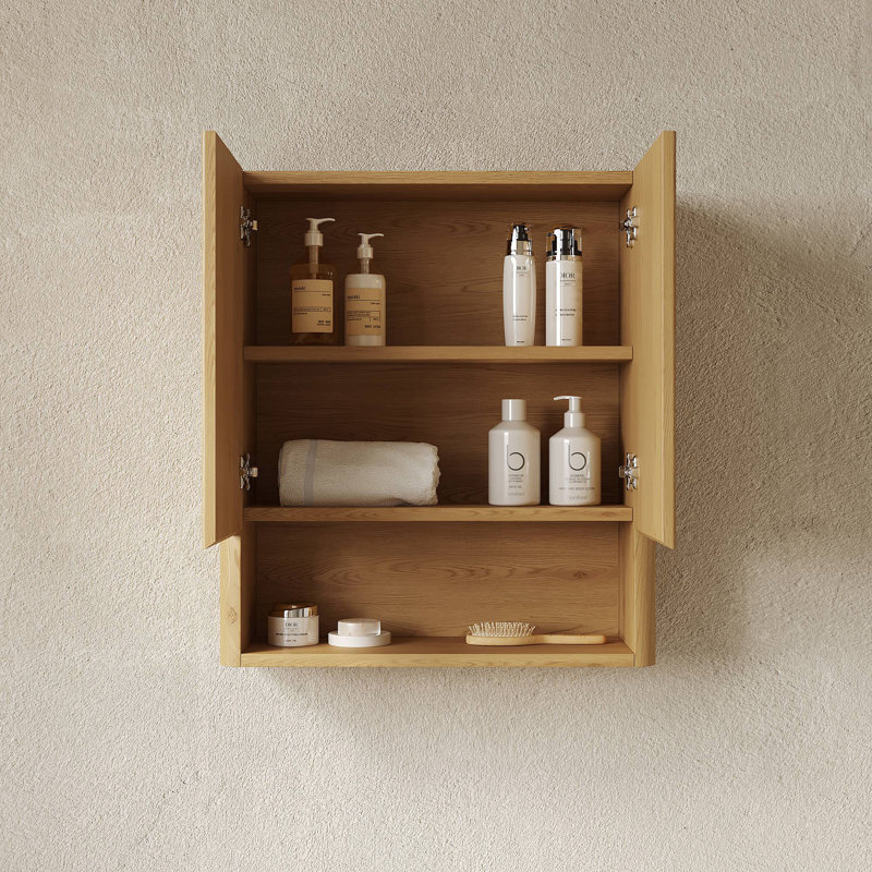 Armoire de salle de bain murale à rayures avec 2 portes, Chêne doré