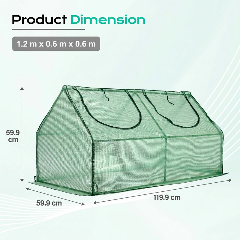4'X2'x2' Mini Greenhouse, 122 cm L x 61 cm W x 61 cm H, Green
