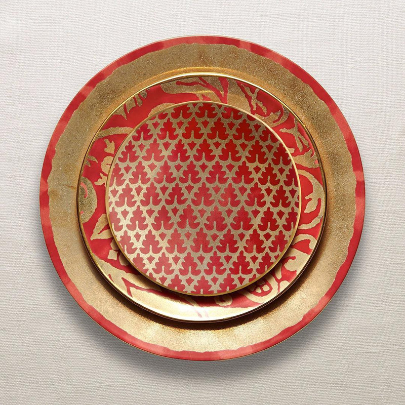Fortuny Uccelli Dessert Plate - (Red) - Set of 4