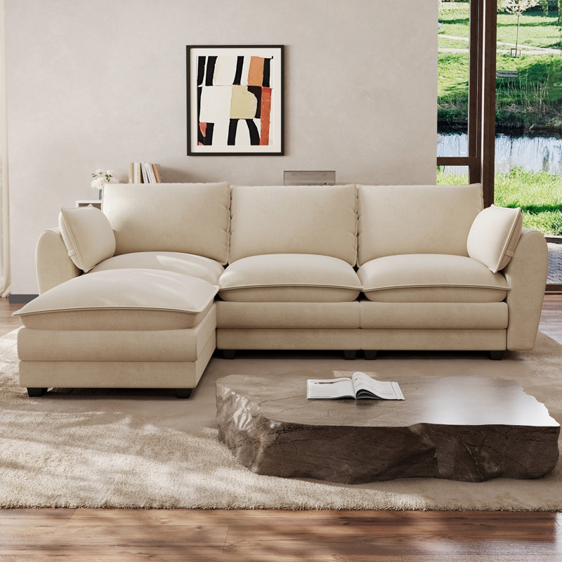 Canapé modulaire en L avec repose-pieds, Beige, Forme en L