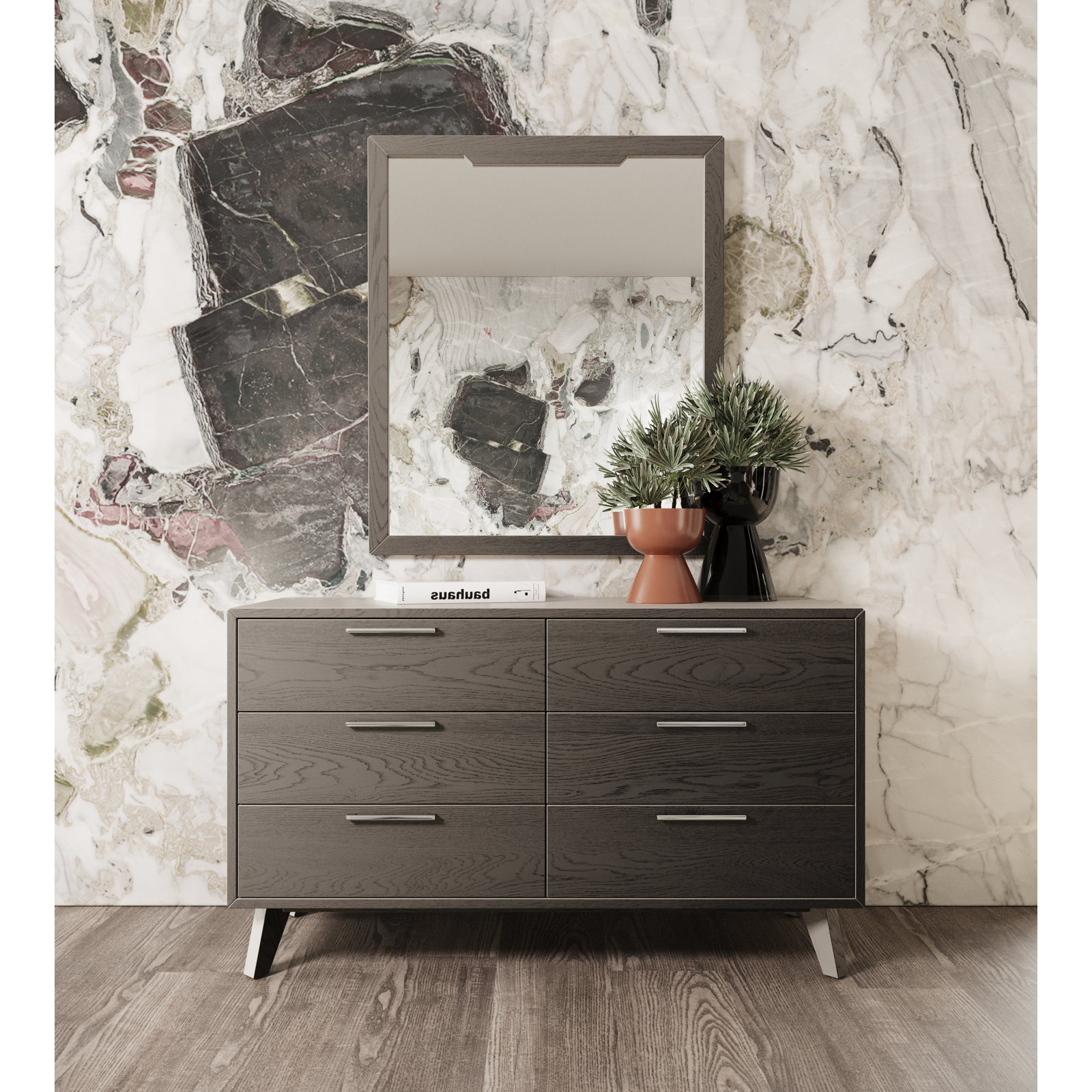Glow Rectangle Wall Mirror, Gray Wash