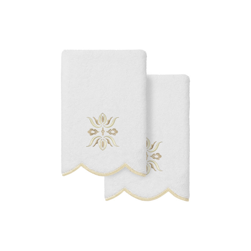 Ensemble de serviettes 100% coton écume de fleur 2 pièces, Blanc / beige, Serviettes à doigts - paquet de 2