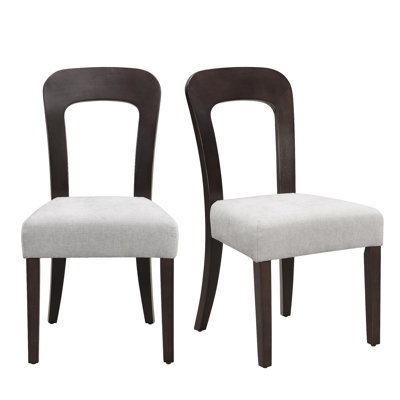 Ensemble de 2 chaises de salle à manger rembourrées avec sièges en tissu gris et pieds en bois d'hévéa brun foncé, capacité de poids de 330 lb