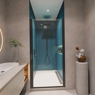 1 3/8" Adjustment,Universal Pivot Shower Door, Open Outside, With 1/4" Tempered Glass And Matted Black Finish 2472