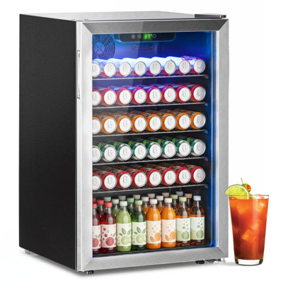 Erivess Beverage Refrigerator Cooler, 145 Can/4.5 Cu.ft Mini Fridge with Glass Front Door, Digital Display Small Refrigerator with Adjustable Shelves & Temperature Control for Soda, Beer or Wine, Sliver