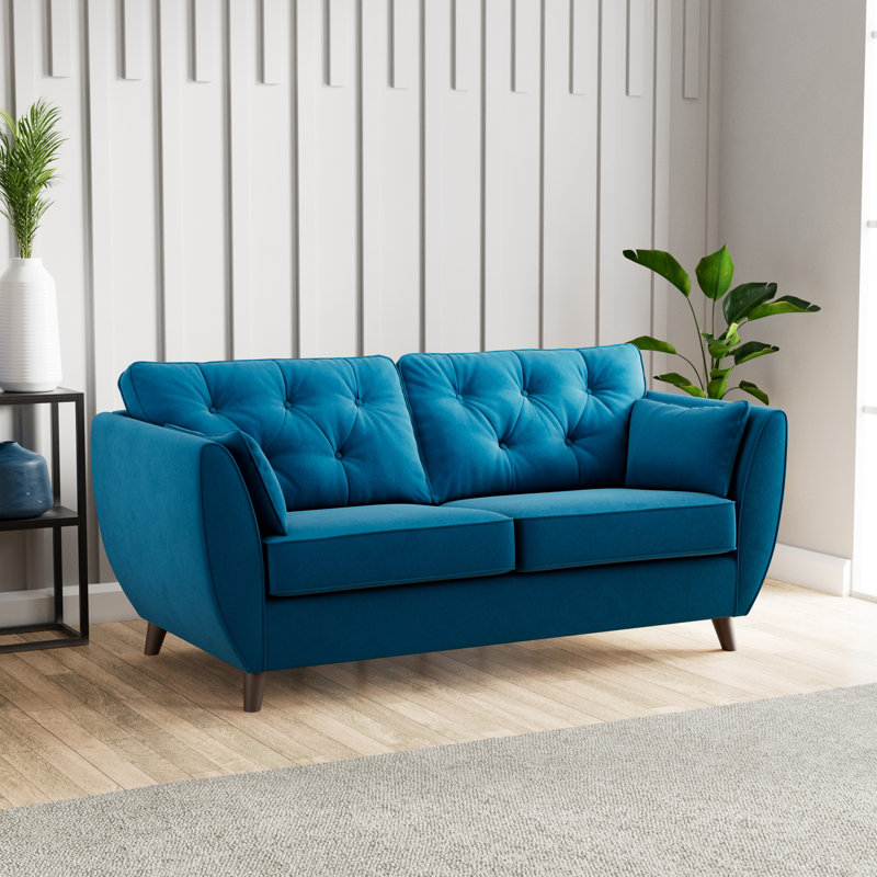 Birjesh 186Cm Fixed Sofa, Marine, Dark Brown Wood