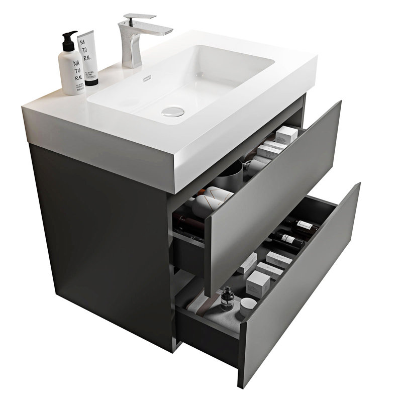 Haverstraw 29.9'' Single Bathroom Vanity with Engineered Stone Top, Grey