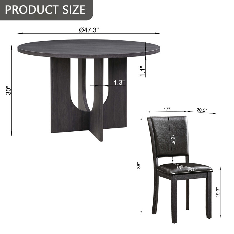 Ensemble de salle à manger ronde Nocturne 5 pièces avec chaises en cuir PU pour petits espaces