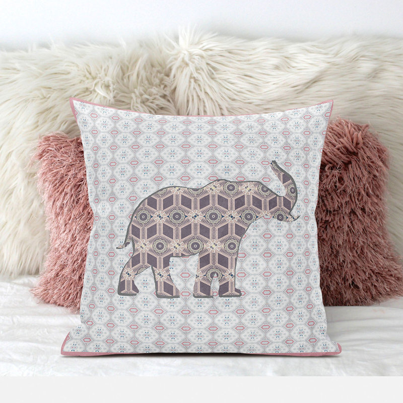 Geometric Outdoor Reversible Throw Pillow, White/Pink/Brown, 18" x 18"