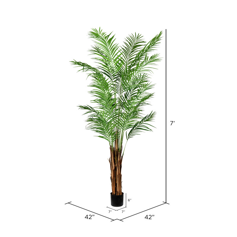 7' Green Plastic Potted Palm Tree with Black Planter