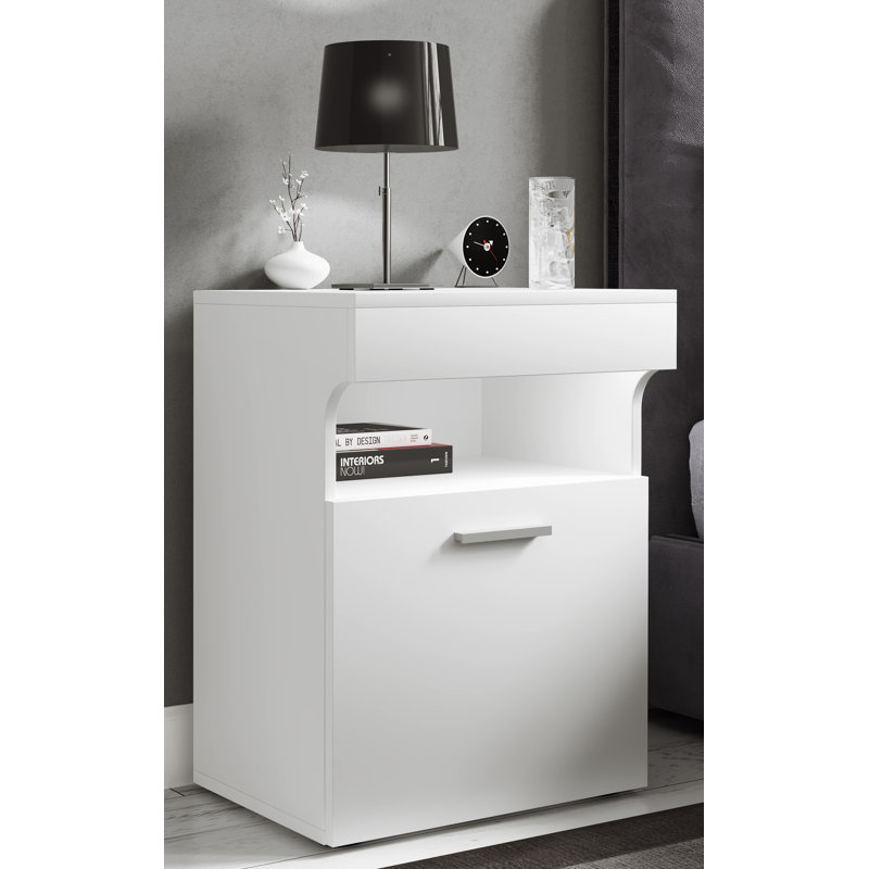Enni 45cm W Manufactured Wood Bedside Table, White