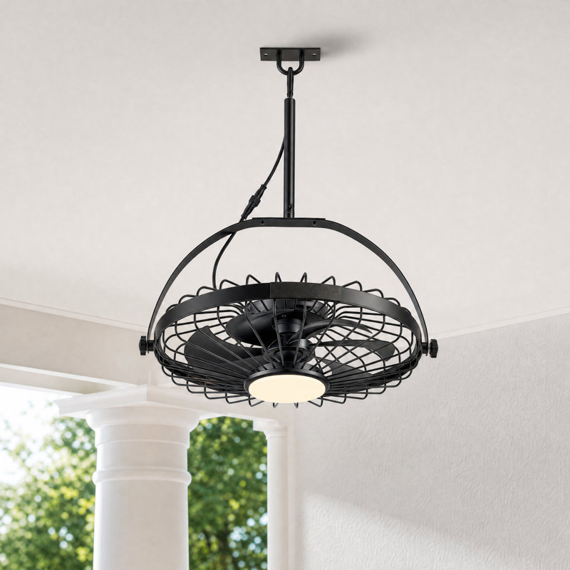 20" Outdoor Waterproof Plug-in Fandelier Ceiling Fan with Dimmable LED Light and Remote, Matte Black