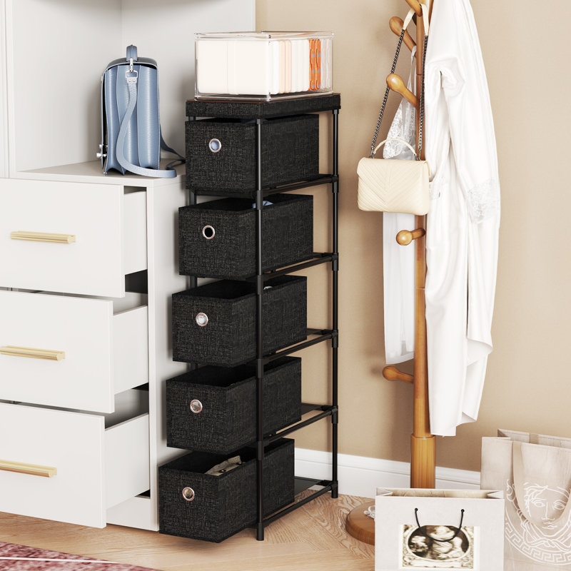 Commode mince avec 5 tiroirs anti-basculement Commode peu encombrante de 5 tiroirs en tissu