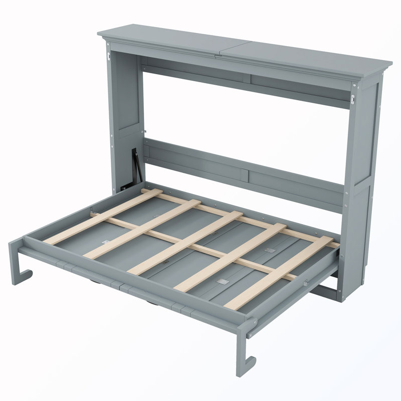 Lit escamotable double en bois, Gris, Double