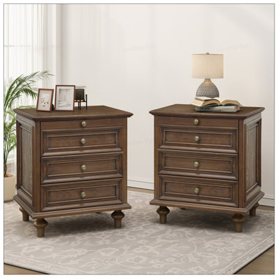 Farmhouse Nightstands 2PCS With 4 Drawers, Wood Storage End Table With Hidden Pull-Out Shelf, Large Side Table With Solid Wood Feet And Metal Handles by George Oliver
