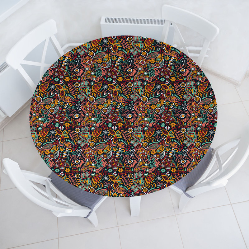 Bungalow Rose Floral Fitted Round Tablecloth Diameter Multicolor