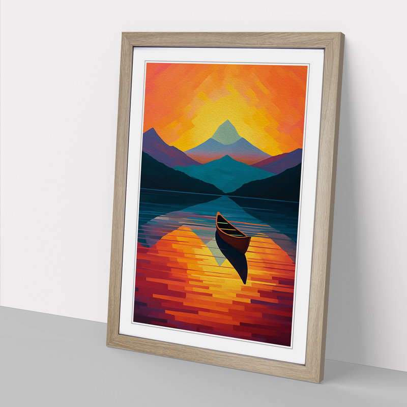 Boat on a Lake Colour Field Art - Framed Print, 64cm H x 46cm W x 2cm D, Oak Framed
