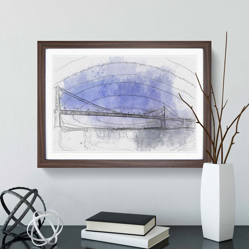 San Francisco Oakland Bay Bridge in Abstract - Picture Frame Graphic Art Print, 50cm H x 76cm W x 2cm D, Walnut