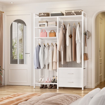 Jeremyiah 6 Tiers Freestanding Portable Closet Wardrobe System Clothing Rack With 2 Drawers