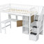 White Twin Wood Loft Bed With Built - In Desk, Led, 2 Tier Storage Shelves, 6 Cabinets And Staircase For Small Bedroom Size Shelving, Bedside Calmness